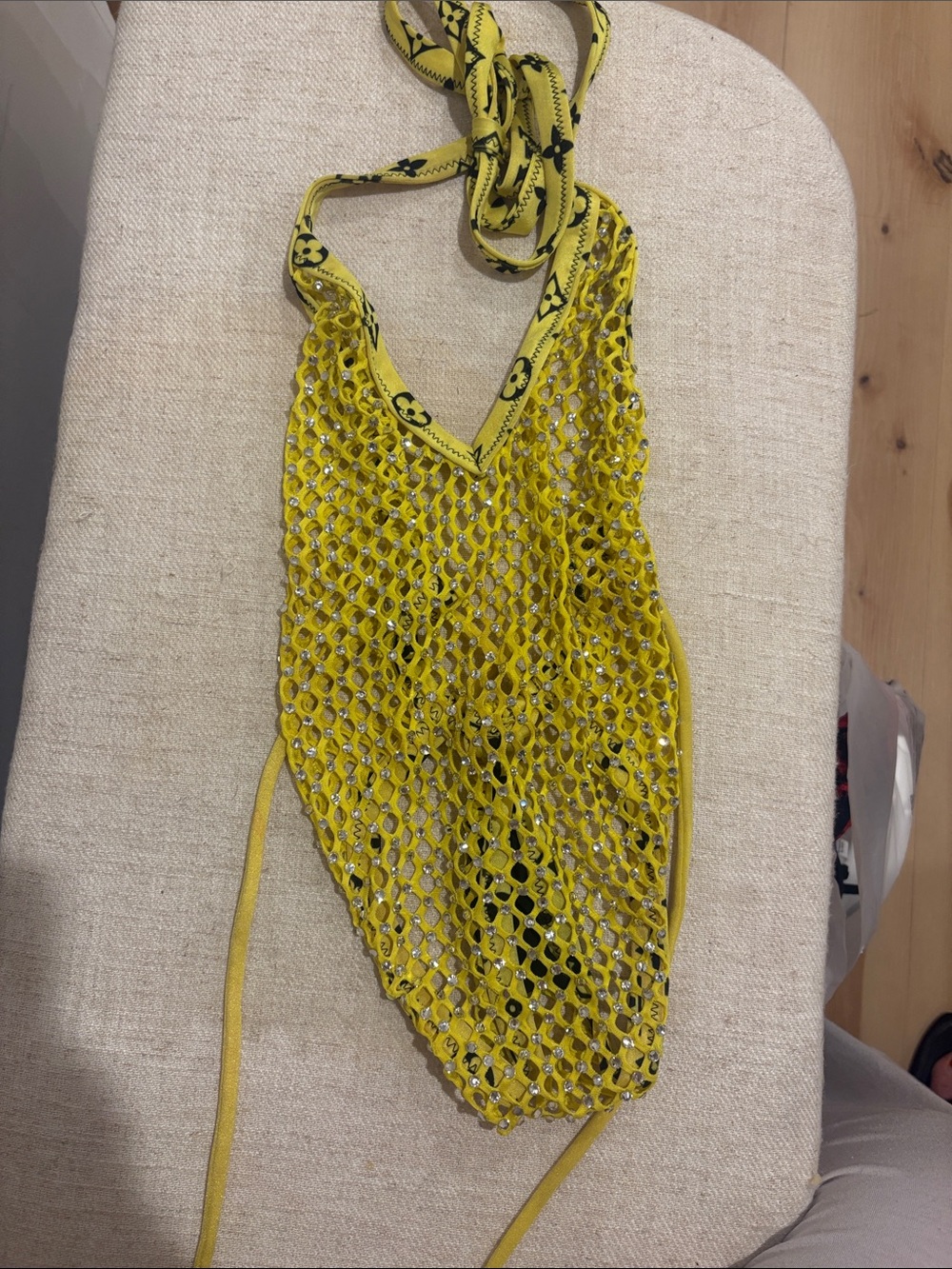 Yellow One-Piece Mesh Swim Cover-Up